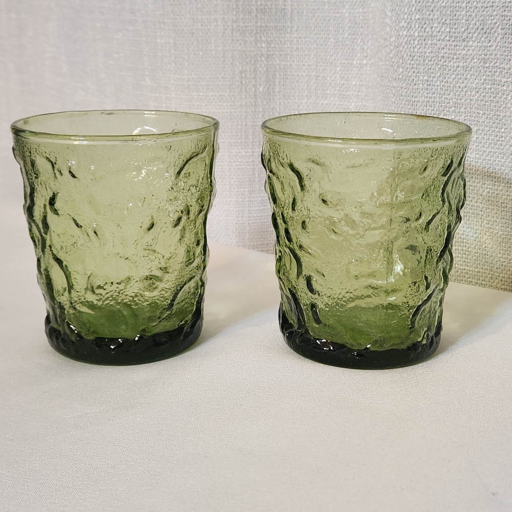 Vintage MCM Avocado Green  GLASSES 3½ Tumbler Lot of 2 Glasses